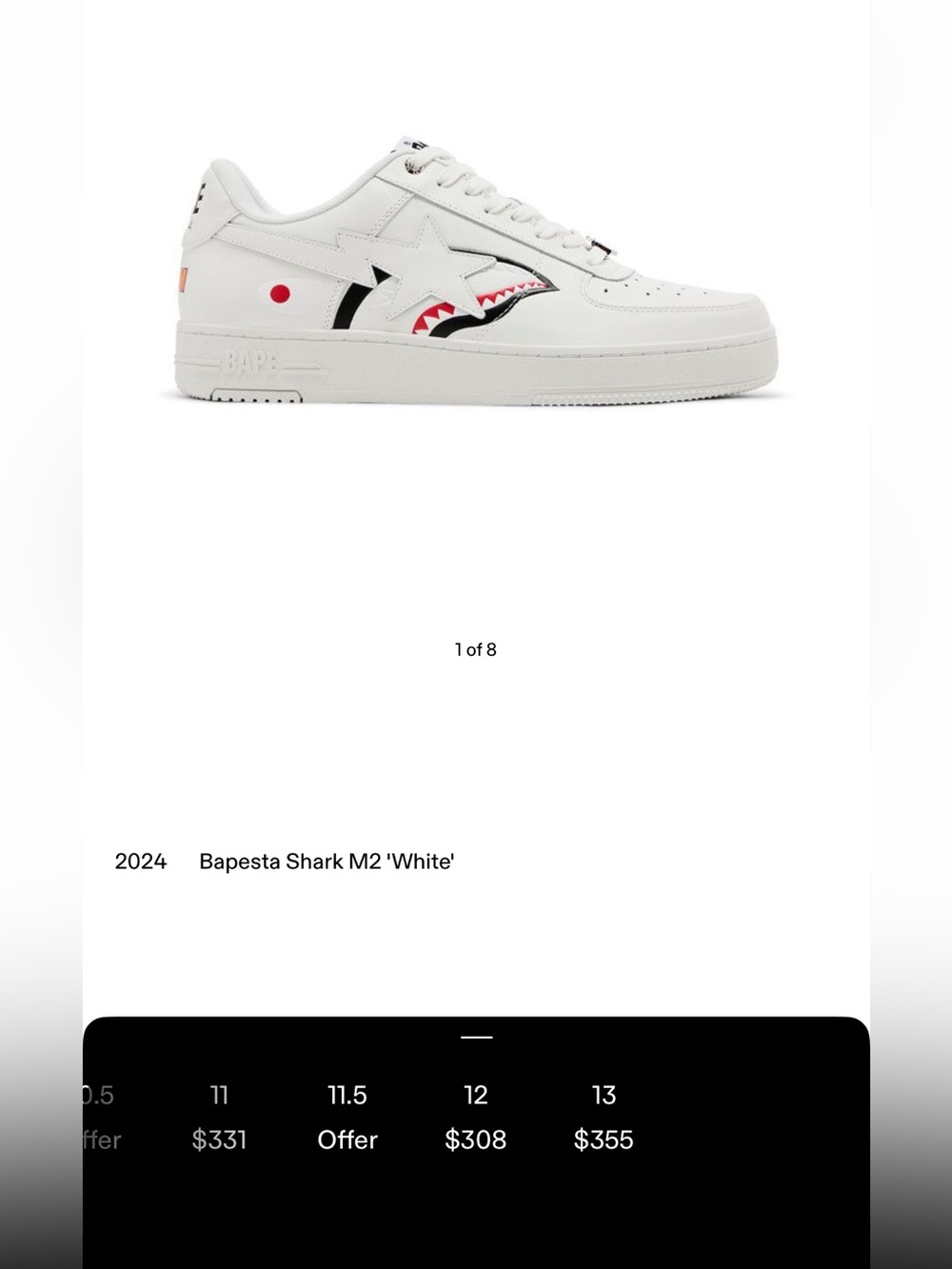 Bape Bapesta Shark low White M2